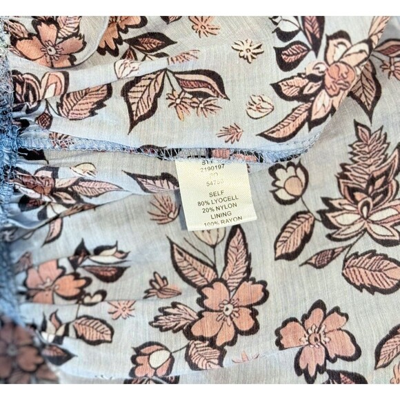 Current Air Dress Blue Smocked Waist Floral Mini V Neck Trumpet Boho Size Small - Picture 10 of 11